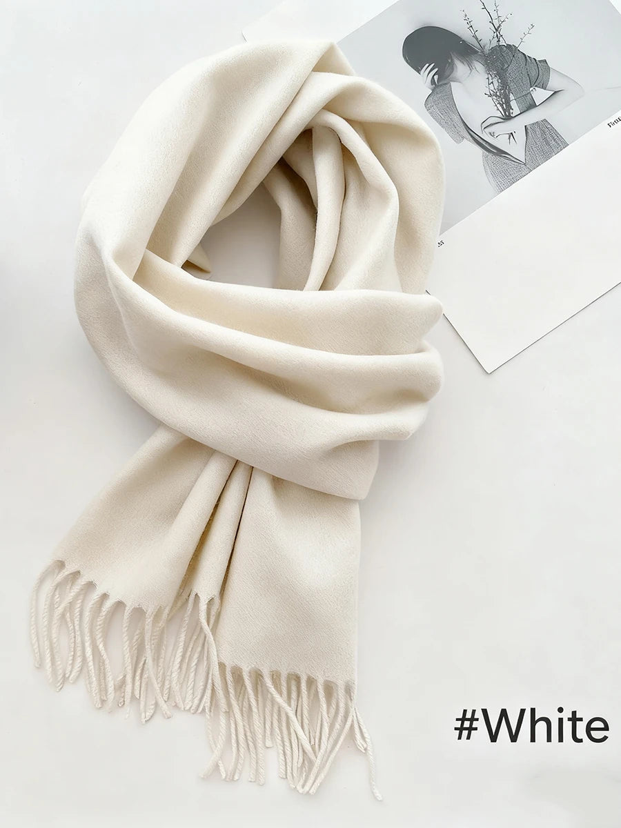 New Solid Tassel Knitted Scarf Women Winter/fall Unisex Warm Wool Long Size Vintage Casual All-match Preppy Style Scarves Y2K
