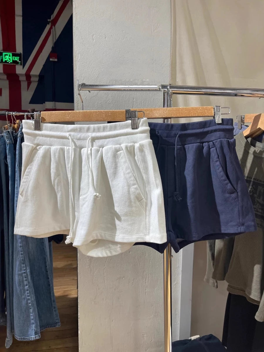 Solid Patchwork Sport Short Pant Women Casual Streetwear Loose Cotton Shorts Simple Preppy Style Bottom Clothes