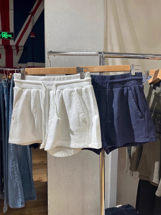 Solid Patchwork Sport Short Pant Women Casual Streetwear Loose Cotton Shorts Simple Preppy Style Bottom Clothes