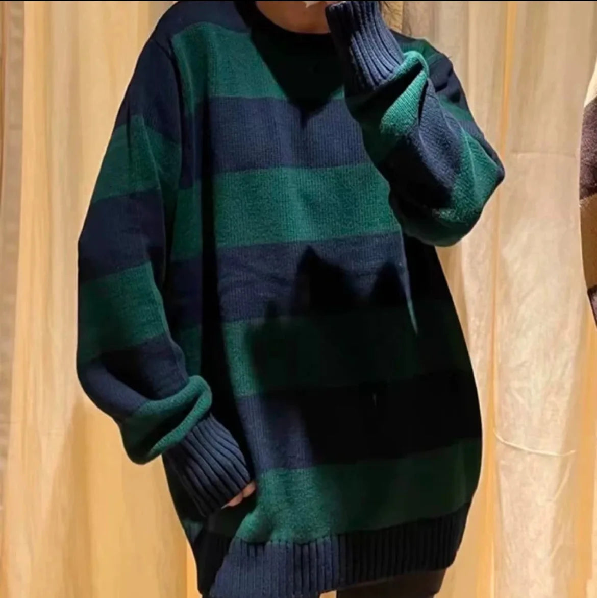 Striped Thick Knitted Jumpers Women Autumn O-neck Fashion Casual Streetwear Loose Pullovers Tops Chic Vintage Sweet Y2K Sweaters