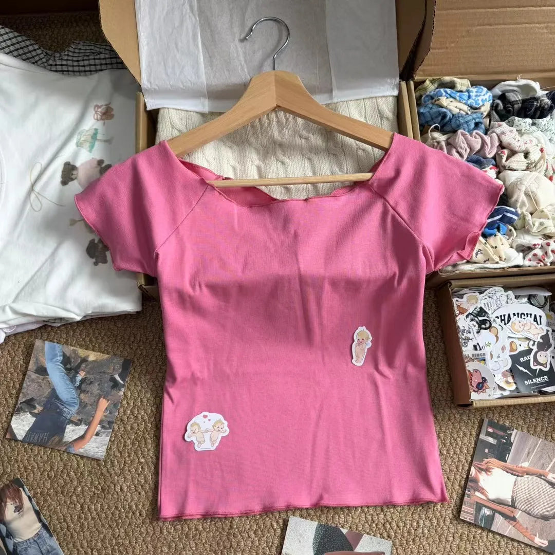 Light Blue Slim Basic T-shirts Woman Summer O-neck Short Sleeve Cotton Tee Shirts Solid Simple Casual All-match Tshirt Tops