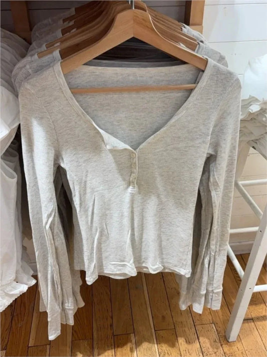 New Buttons Ribbed Slim Long Sleeve T-shirts Women Autumn O-Neck Cotton Tshirts Tops Female Simple Basic Tees Shirt Y2K Clothes