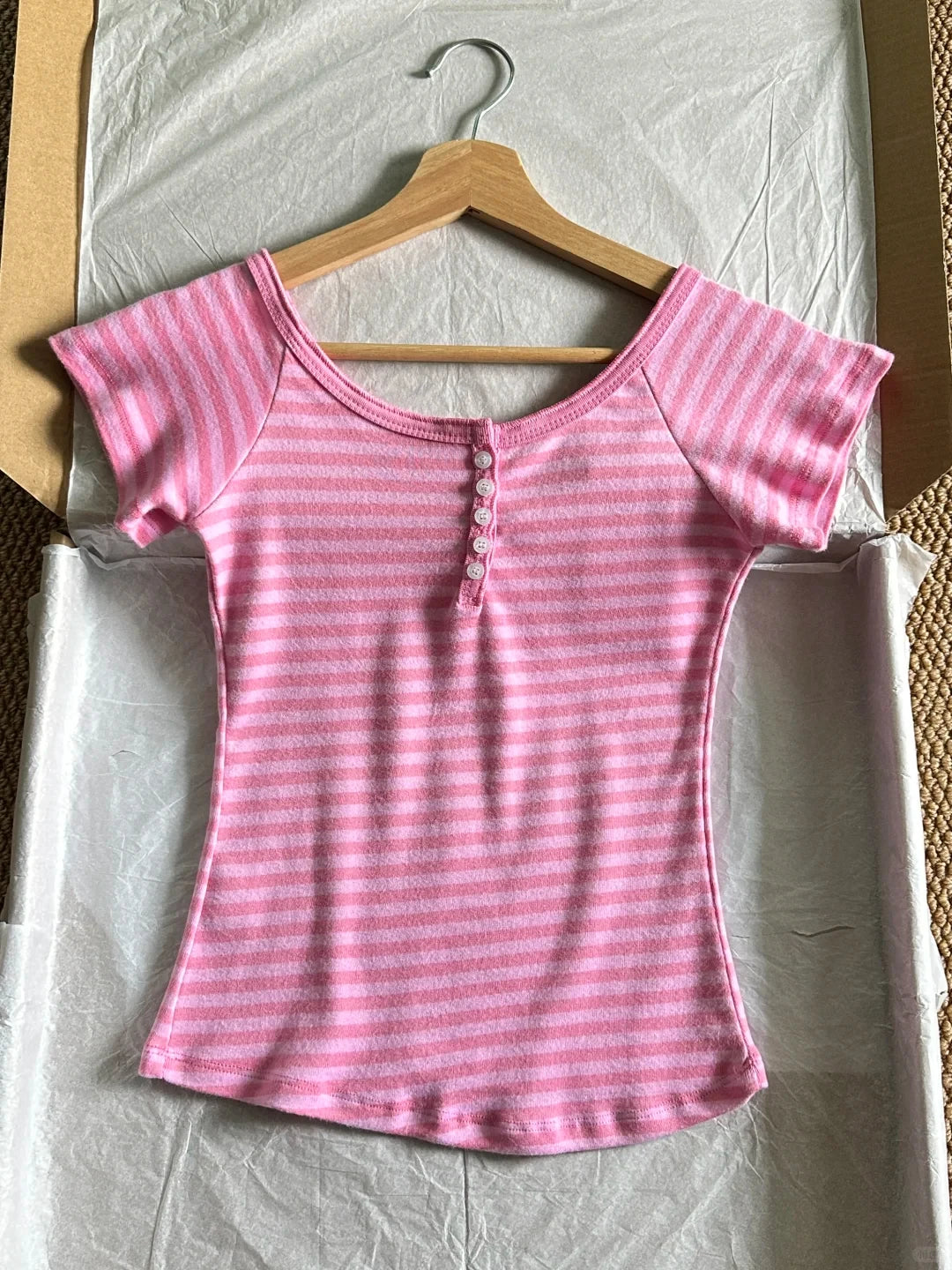 Pink Striped Collection Tshirt Women Simple Casual Cotton Buttons T-shirts Sweet Cute Preppy Style Camisole+Slim Short Pants Y2K