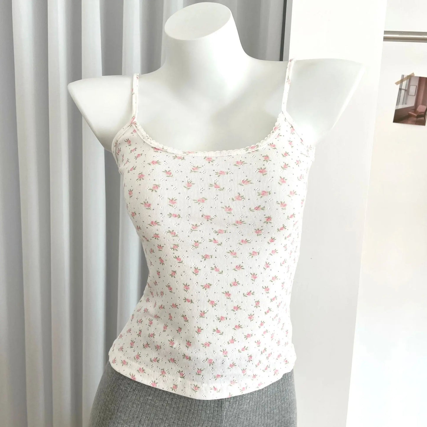 Floral Print Slim Cotton Camisole Women Summer Simple Streetwear Sleeveless Vests Female Cute Sweet Preppy Style Tank Tops Y2K