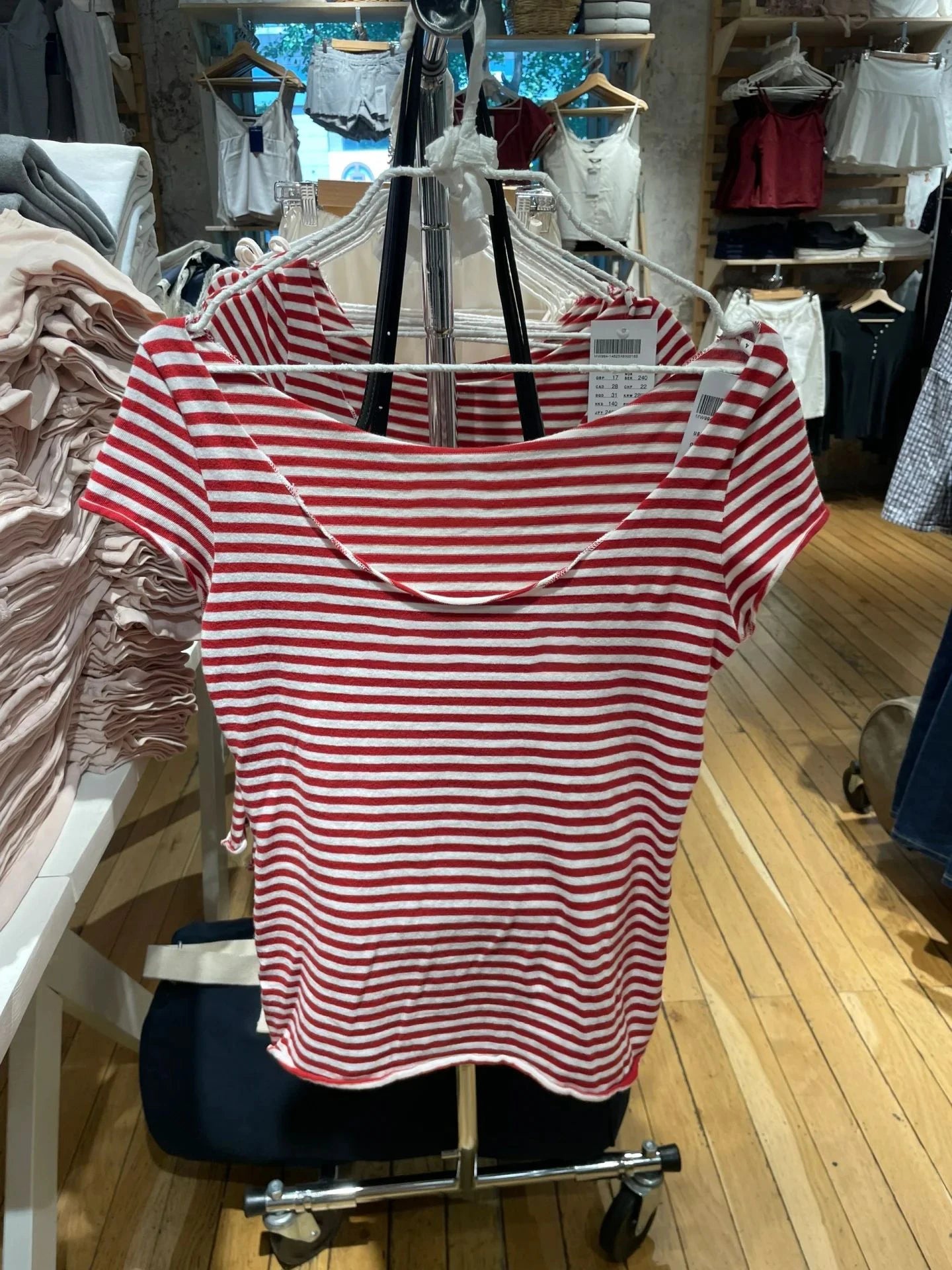Red Striped T-shirt Women Sexy Slash Neck Raw Hem Slim Cotton Short Sleeve Tee Shirts Female Summer Vintage Tshirt Y2K Tops New