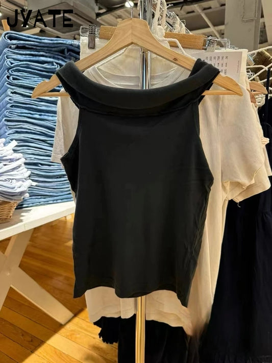 Black Strapless Cropped T-shirts Women Summer New Cotton Slash Neck Slim Tee Shirt Casual Sweet Street Preppy Style Crop Top Y2K