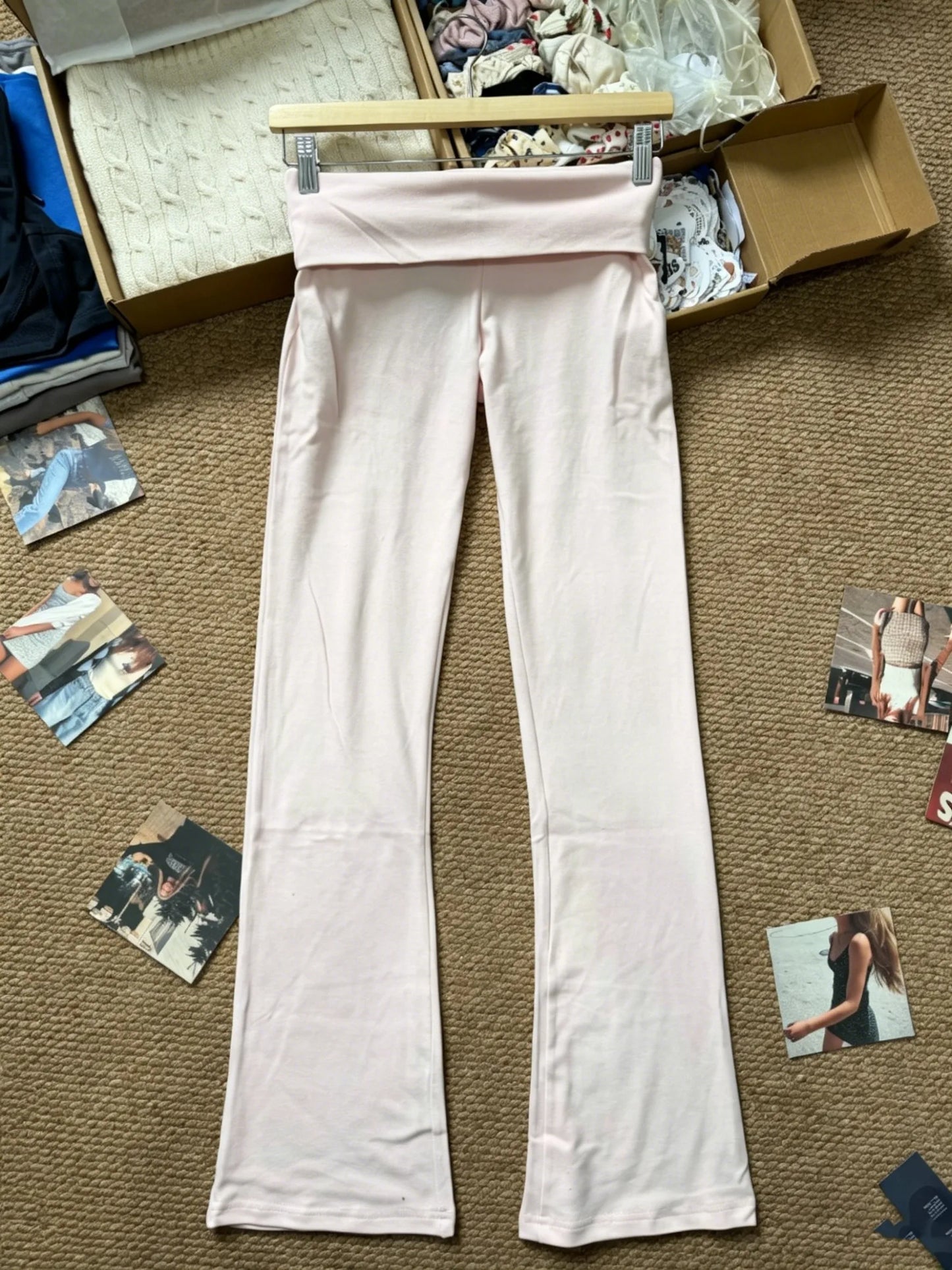 Solid Flip Up Skinny Cotton Yoga Pants Women Casual Simple Elastic High Waist Flare Pant Sweet Cute Straight Sport Trousers Y2K