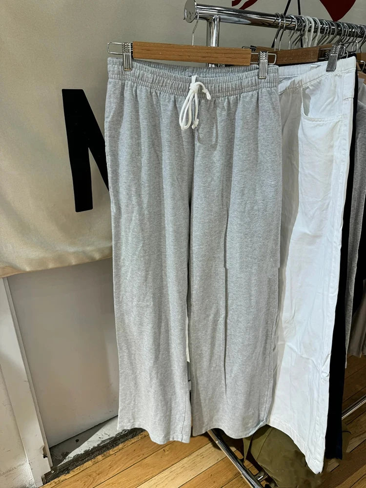 Yellow Cute Drawstring Straight Sweatpants Women New Elastic Waist Cotton Loose Trousers Casual Preppy Style Sport Long Pant Y2K