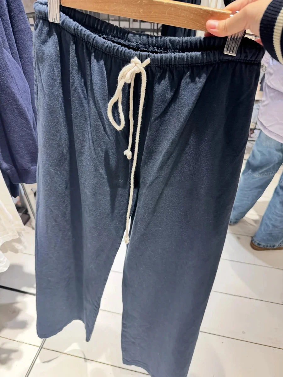 Solid Drawstring Straight Sweatpants Women Streetwear Cotton Simple Casual High Waist Trousers Vintage Chic Sport Long Pants Y2K
