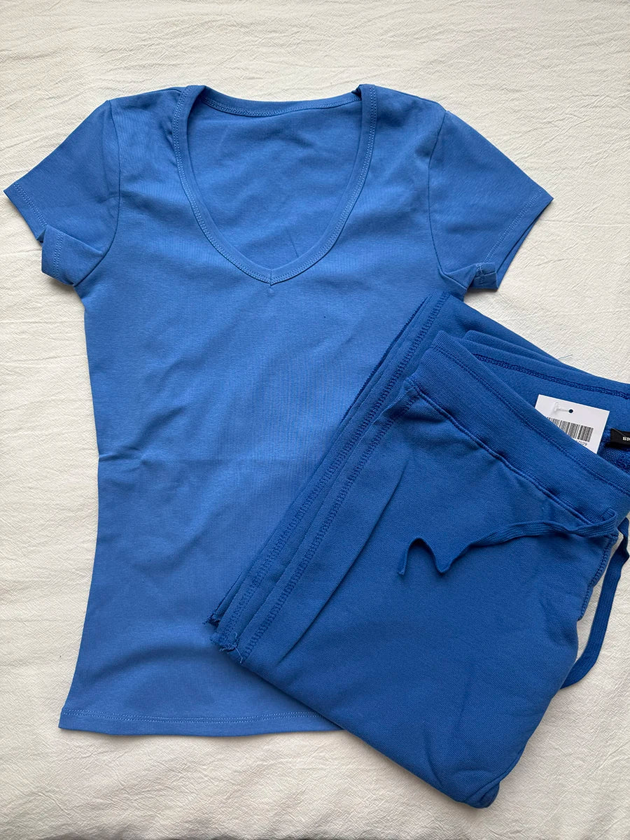 Sweet Pink Basic T-shirt Pant Sets Women New Casual O-neck Short Sleeve Tee+Straight Sweatpant Cute Preppy Style 2 Piece Set Y2K