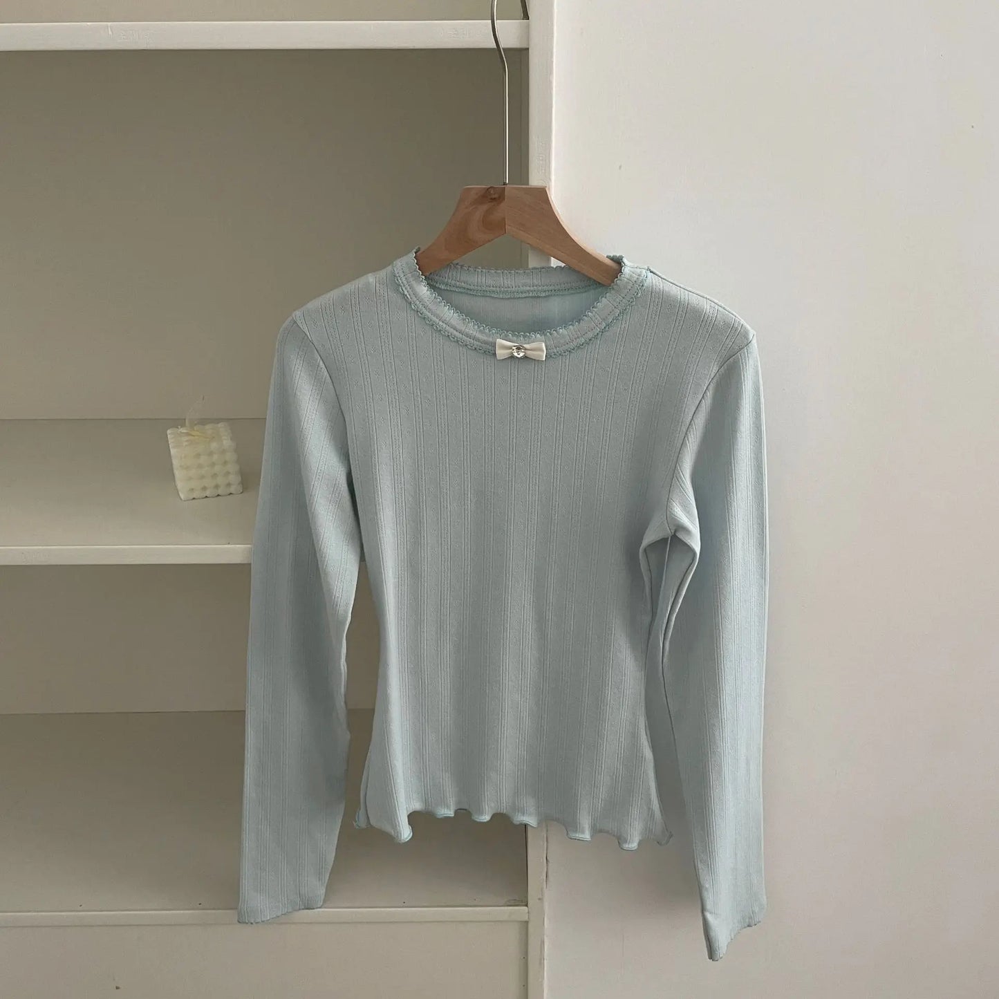 Sweet Lace Trim Long Sleeve Tee Women Summer New Streetwear Casual O-neck Bow Tshirt Tops Vintage Cute Preppy Style T-shirts Y2K
