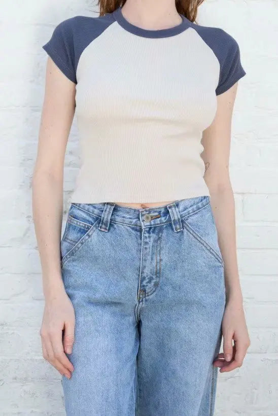 Vintage Brown Patchwork Ribbed Crop Tops Female Summer Cotton O-neck Slim Casual Short Sleeve Tee Harajuku Sweet Chic T-shirts