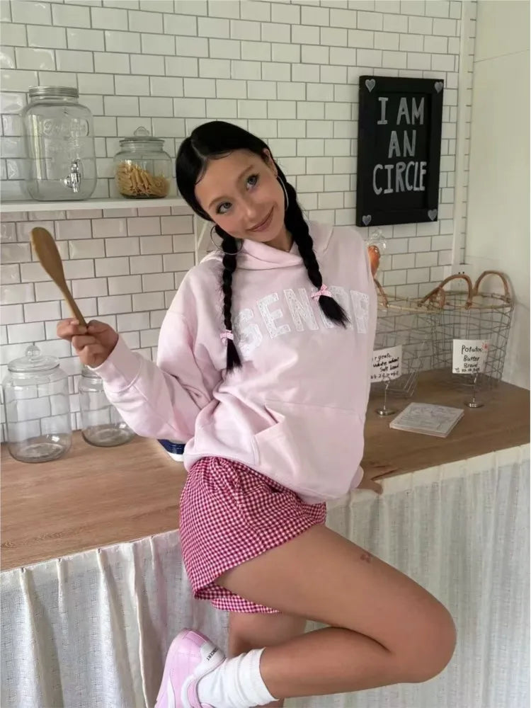 Sweet PInk Loose Sweatshirts Women Autumn Preppy Style Warm Cotton Casual Pullover Top Fashion Chic Cute Oversize Hoodies New