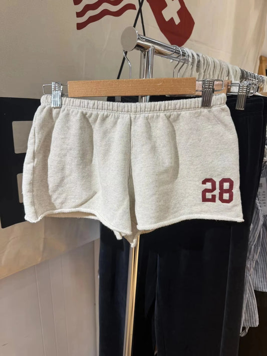 NO.28 Embroidery Straight Shorts Women Grey Drawstring Low Waist Cotton Short Pants Female Casual Simple Sport Sweatshorts Y2K