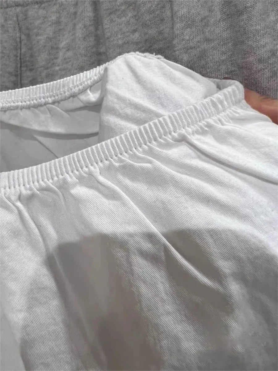 White Lace Trim T-Shirt Shorts Set Women Summer Lace-up Puff Sleeve Blouse+Elastic Waist Short Pants Sweet Simple 2 Piece Sets