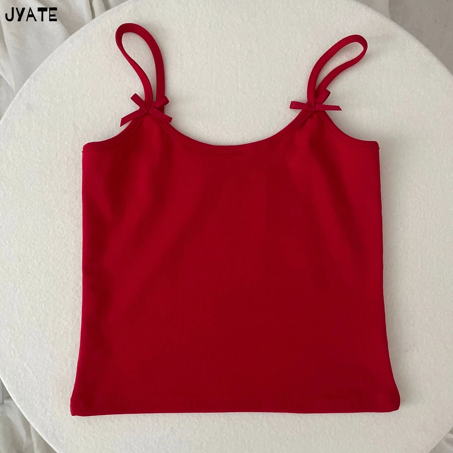 Simple Solid Bow U-neck Tank Tops Women Summer New Cotton Soft Slim Preppy Style Cropped Vests Vintage Basic Sweet Camisole Y2K