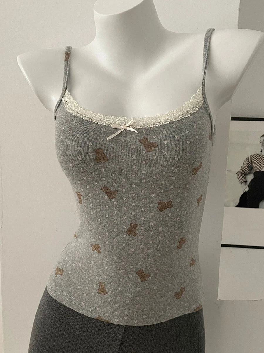 Lace Trim V-neck Slim Tank Tops Women Summer New Streetwear Cotton Casual Sleeveless Vests Sweet Cute Preppy Style Camisole Y2K