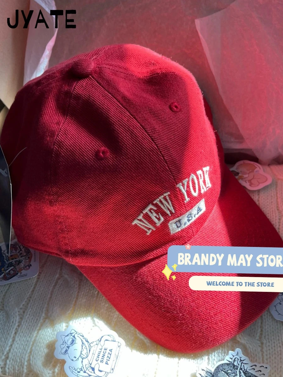 Simple Letter Embroidery Red Baseball Cap Women Streetwear Cotton Soft Sunscreen Hat Femme Vintage Casual Snapback Hats 2024 New