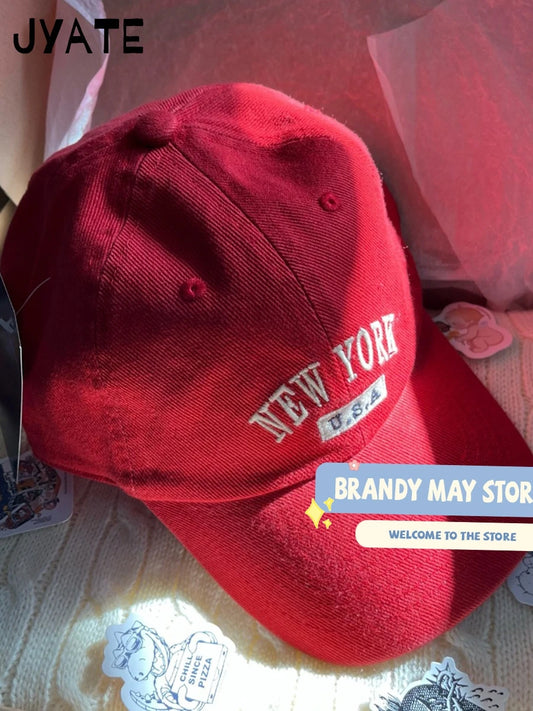 Simple Letter Embroidery Red Baseball Cap Women Streetwear Cotton Soft Sunscreen Hat Femme Vintage Casual Snapback Hats 2024 New