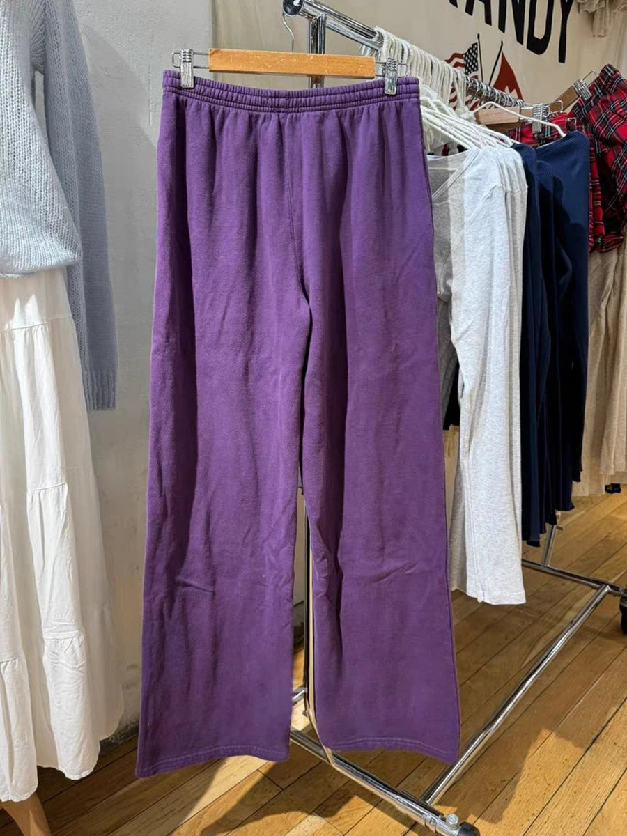 Vintage New Purple Drawstring Straight Sweatpants Women Autumn High Waist Cotton Trouser Casual Streetwear Sport Loose Long Pant