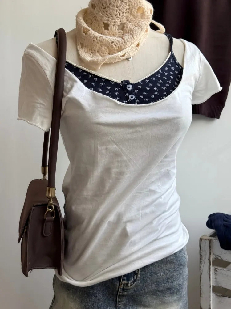 Simple Raw Hem Crew Neck Short Sleeve Tees Women Casual Cotton Soft Thin Sexy Chic Basic Tops Streetwear Vintage Sweet T-shirts