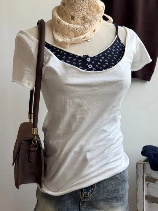 Simple Raw Hem Crew Neck Short Sleeve Tees Women Casual Cotton Soft Thin Sexy Chic Basic Tops Streetwear Vintage Sweet T-shirts