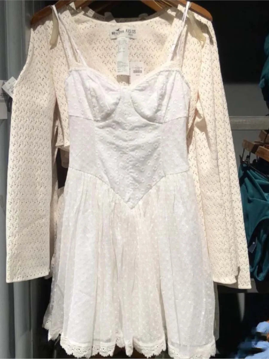 White Lace Trim Bow Mini Dress Women Summer Streetwear Button Sleeveless A-line Short Vestidos Vintage Sweet Elegant Dresses New