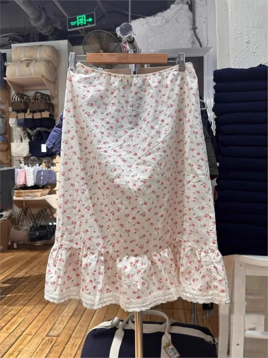 Rose Floral High Waist A-line Skirt Women Summer New Streetwear Casual Preppy Style  Mini Skirts Sweet Cute Vintage Falas