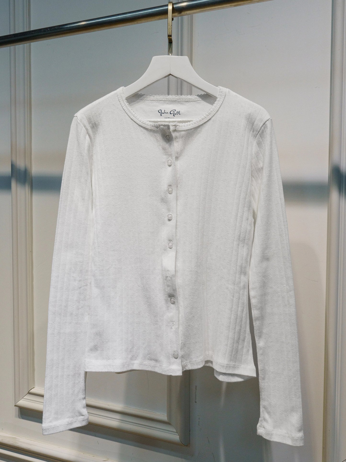 Eyelet Slim Single Breasted T-shirt Women Autumn Preppy Style O-neck Cotton Long Sleeve Tee Shirts Cute Vintage Sweet Tops Y2K