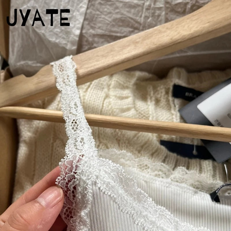 White Lace Trim Patchwork Sleeveless Vest Women New Buttons Cotton Ribbed Basic Tank Tops Female Sweet Chic Vintage Camisole Y2K
