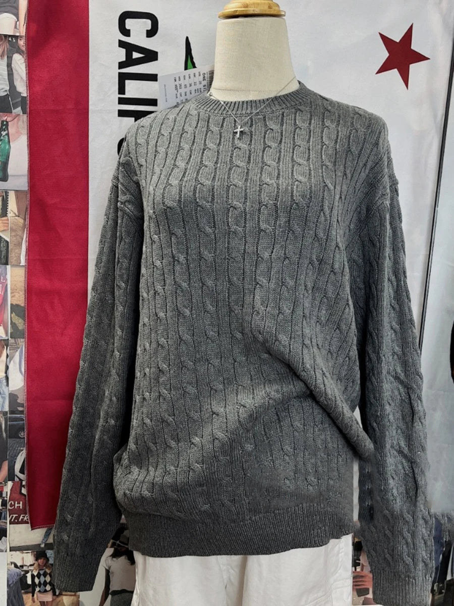 Twist Knit Loose Sweaters Autumn Cotton Warm O-neck Casual Preppy Style Pullover Tops Sweet Vintage Streetwear Chic Jumper Y2K