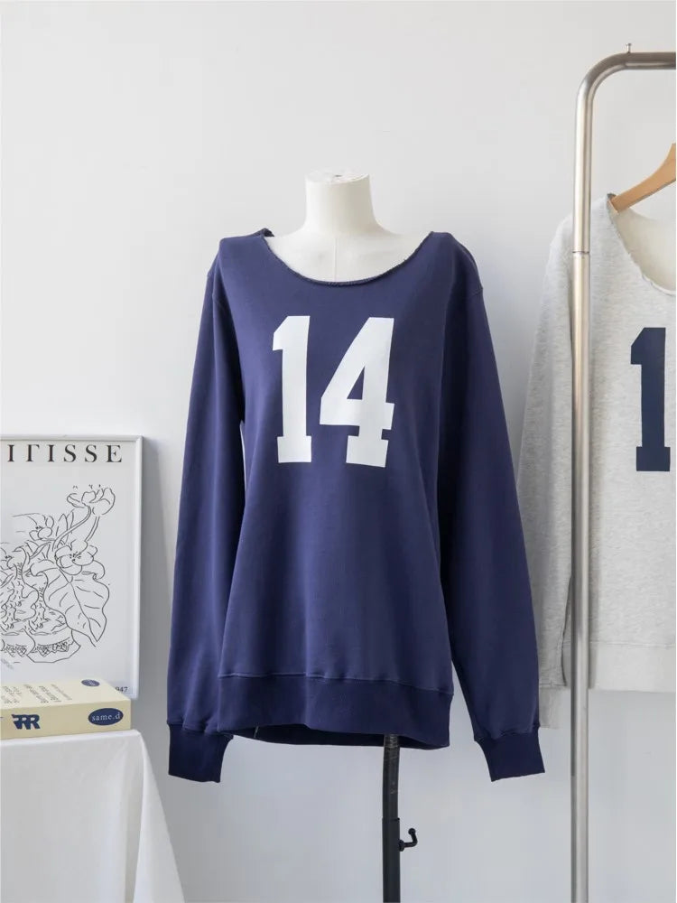 Fashion 14 Print Oversized Sweatshirt Women Autumn Sexy Scoop Neck Long Sleeve Cotton Loose Pullover Streetwear Hoodie Y2K Tops