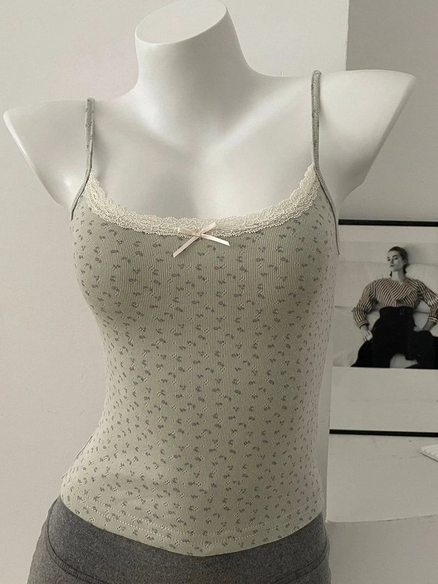 Lace Trim V-neck Slim Tank Tops Women Summer New Streetwear Cotton Casual Sleeveless Vests Sweet Cute Preppy Style Camisole Y2K