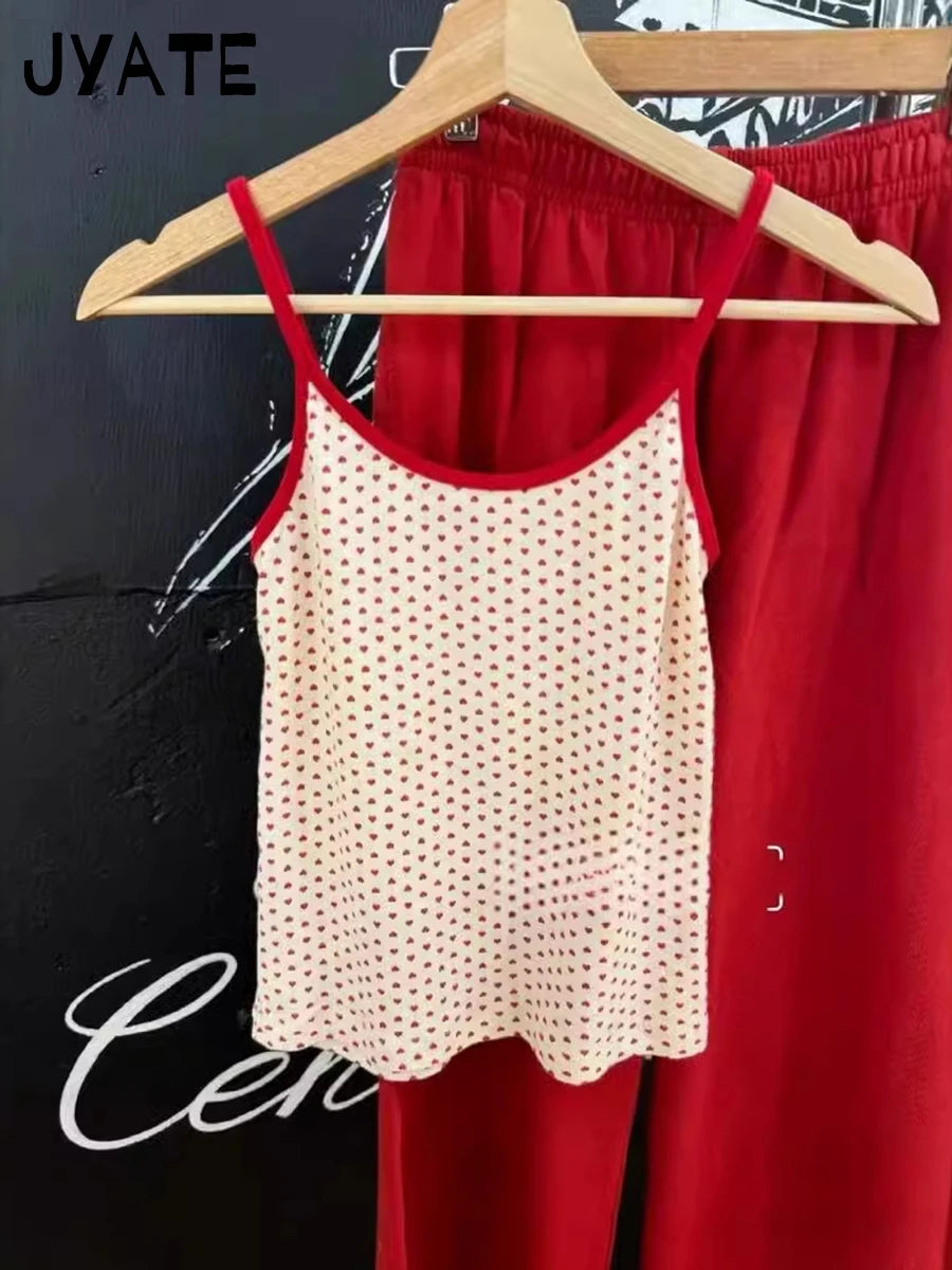 Red Hearts Print Patchwork Tank Tops Women Summer Cotton Casual Streetwear Sleeveless Vests Sweet Cute Preppy Style Camisole Y2K