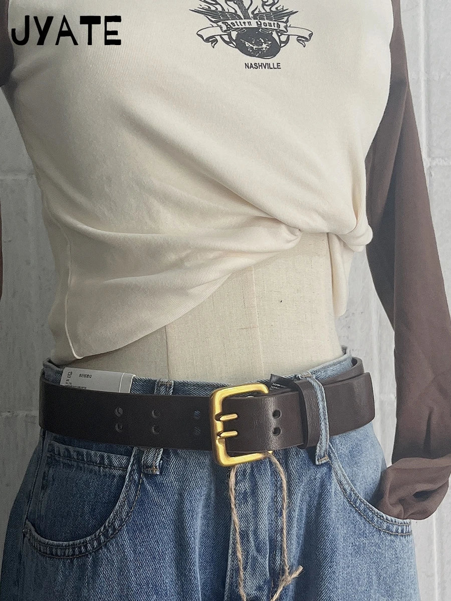 Retro Metal Buckle PU Black Belt Women New Streetwear Casual Rock n Roll Punk Preppy Style Vintage Chic Belts Y2K