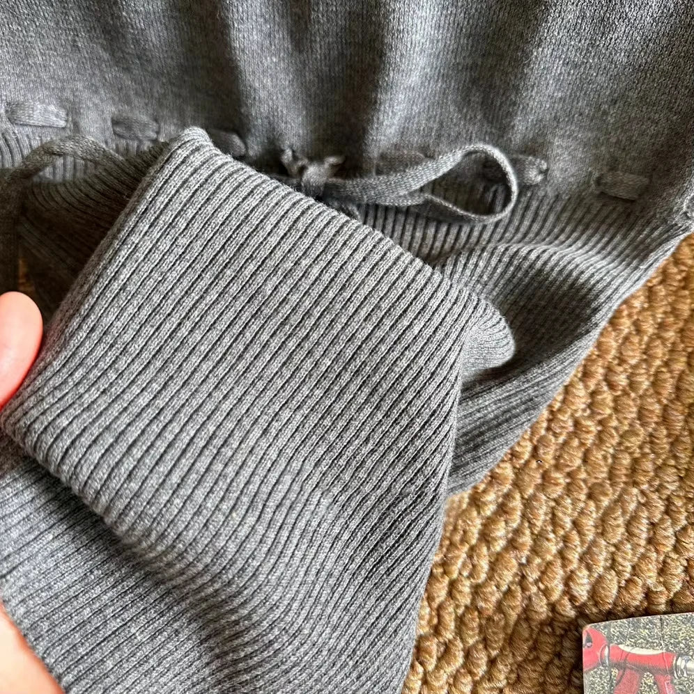 Lace-up Knitted Tank Top for Woman Summer Deep Grey Cotton Camisole Female Casual Simple All-match Preppy Style Basic Tops y2k