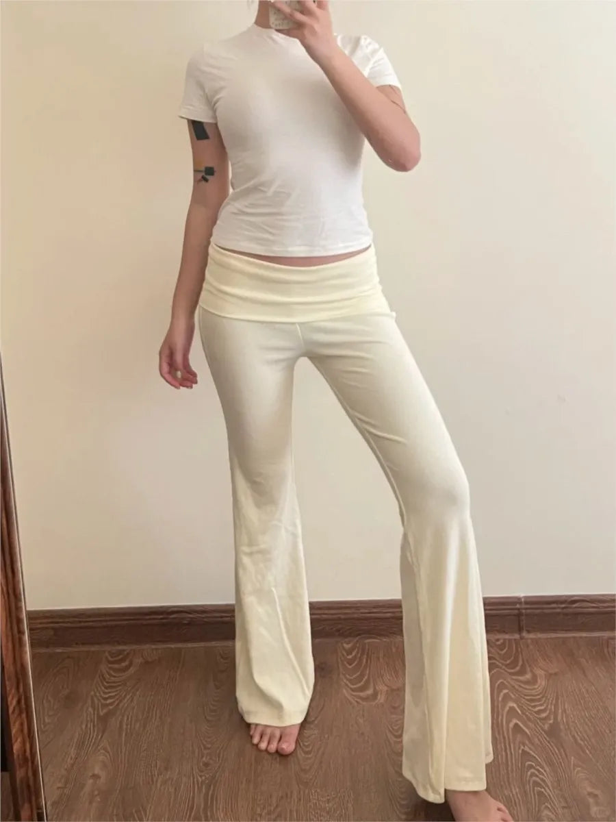 American Slim Knitted Yoga Pants Women Summer New Sexy Casual Elastic High Waist Flare Pant Sweet Streetwear Straight Trousers
