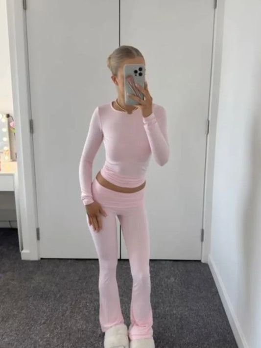 Solid Skinny Cotton T-shirt Women Casual Simple All-match O-neck Yoga Long Sleeve Tees Female Elegant Sweet Basic Sport T-shirts