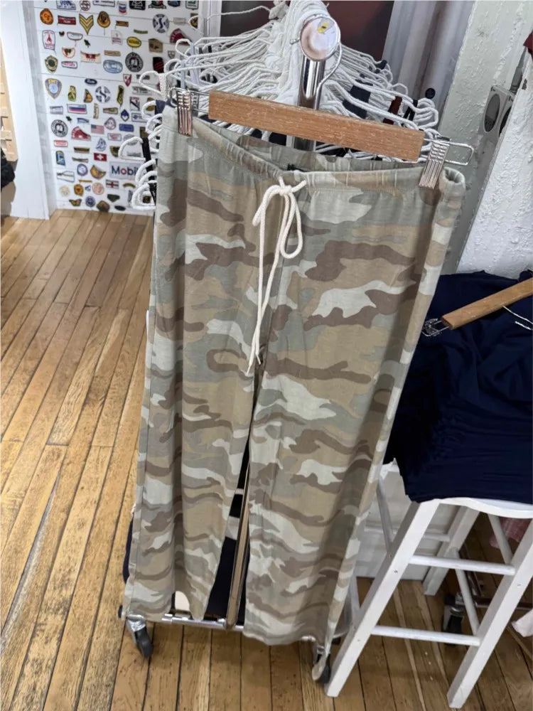 Vintage Camouflage Straight Sweatpants Women Autumn Low Waist Cotton Drawstring Trousers Casual Streetwear Y2K Sport Baggy Pant