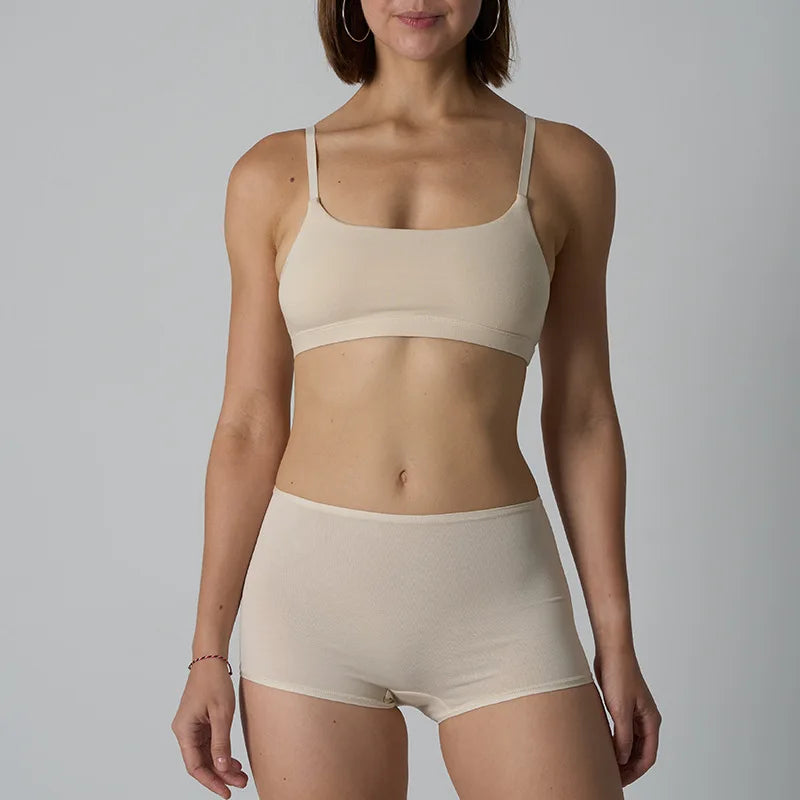 Simple High Elasticity Lingerie Sport Set Women Casual Cotton Adjustable-strap Seamless Bras+Low Waist Boxer Chic Briefs Sets