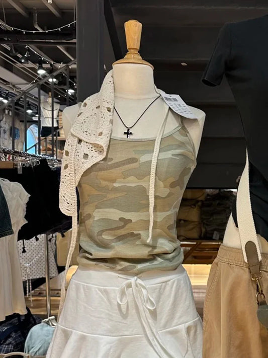 Y2K Camouflage Slim Camisole Women Summer New Streetwear Cotton Sleeveless Tank Top Female Casual Vintage Preppy Style Vest Tops