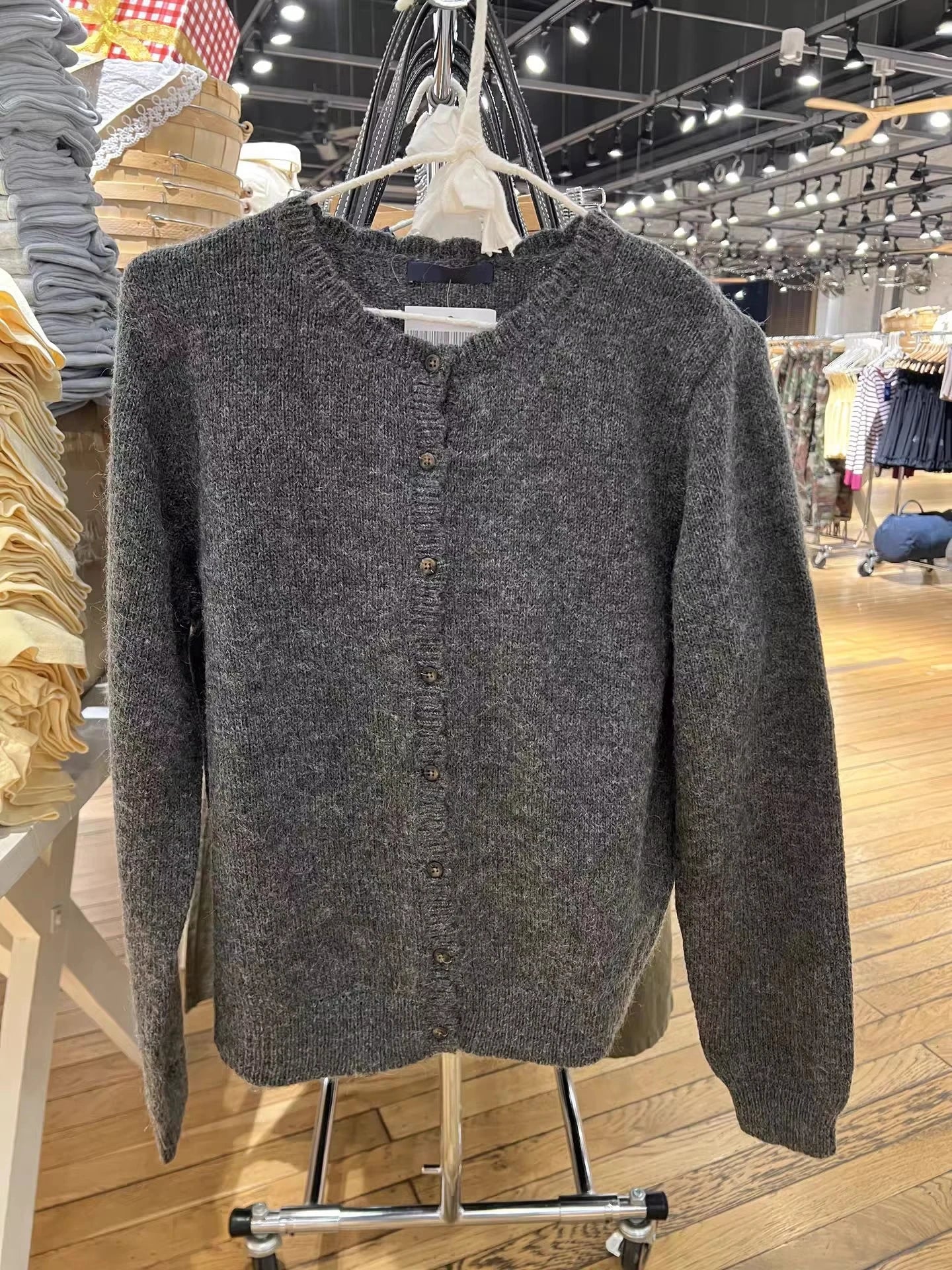 Dark Grey Sweater Cardigan Simple Spring Round Neck Single Breasted Long Sleeve Cotton Knitwear Casual Simple All-match Sweaters