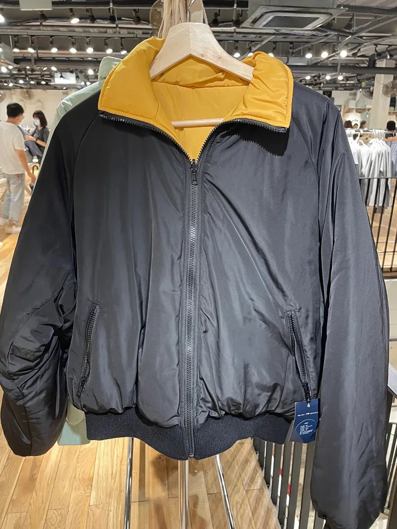 Harajuku Double-sided Loose Jacket Women Stand Collar Solid Cotton Warm Casual Outerwear Female Street Vintage Chic Jackets Tops
