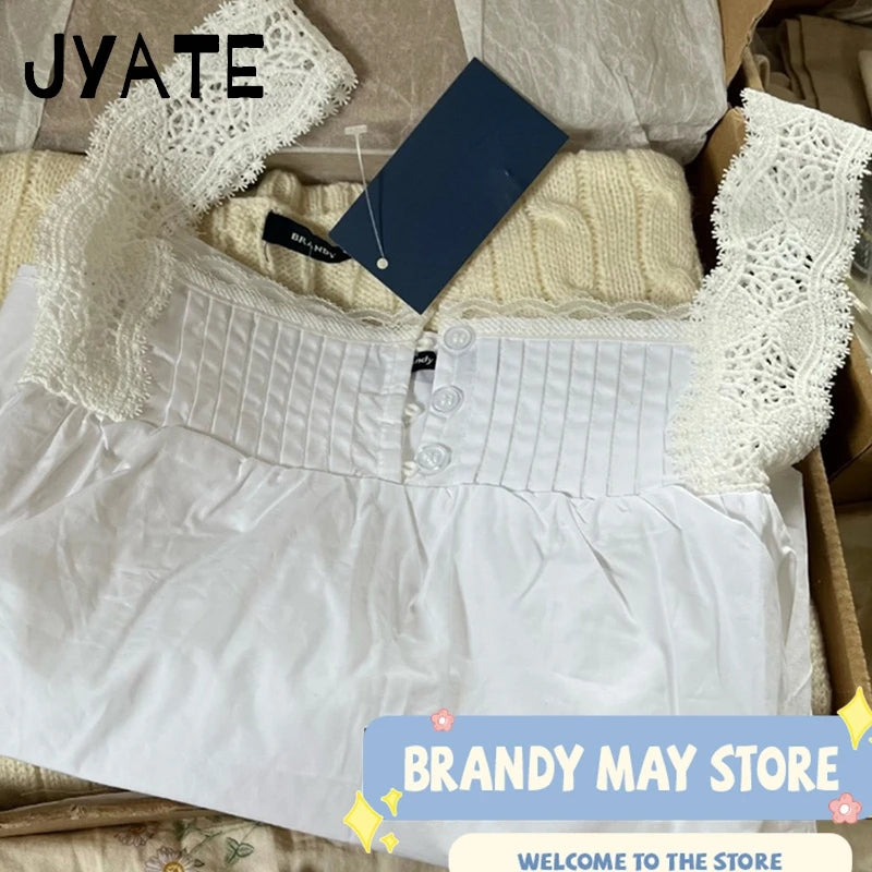 Sweet Buttons Lace Hollow Out Sleeve Camisole Women Summer New Simple Square Collar Sleeveless Vests Vintage Chic Cute Tank Tops