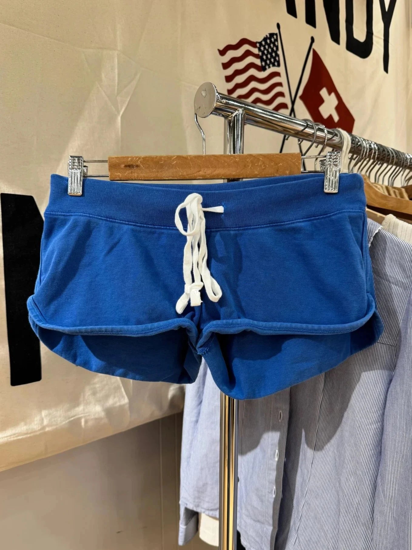 Blue Raw Hem Cotton Short Pant Women Summer Elastic High Waist Casual SweatShorts Sweet Vintage Chic Y2K Drawstring Bottoms New