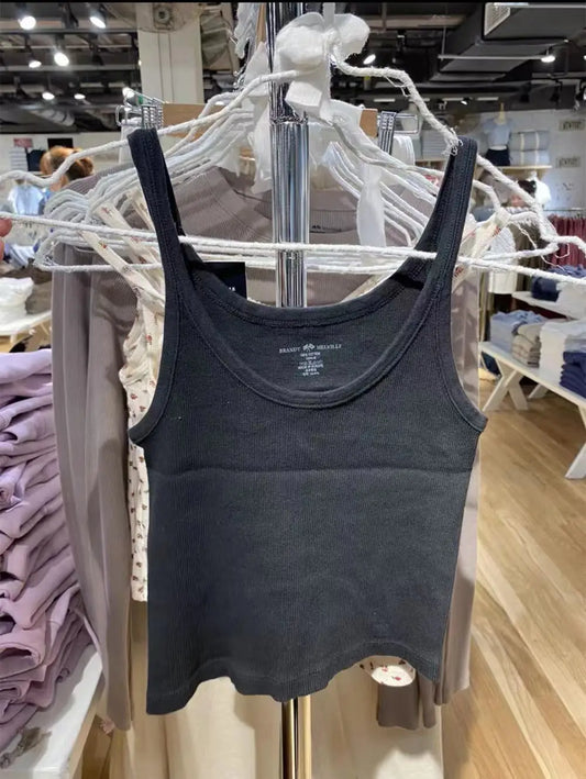 Simple Basic Ribbed Tank Tops Women Summer New Streetwear Casual Slim U-neck Sleeveless Vests Sweet Vintage All-match Camisole