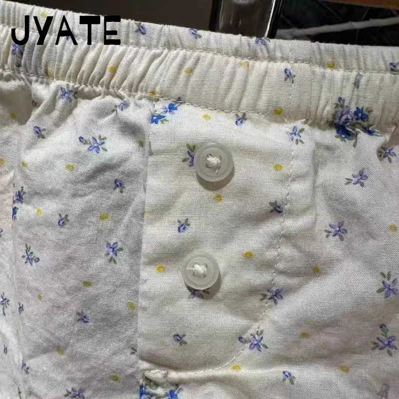 Floral Print Buttons Shorts Pant Women Summer Cotton Simple Elastic High Waist Home Underwear Casual Streetwear Chic Shorts Y2K