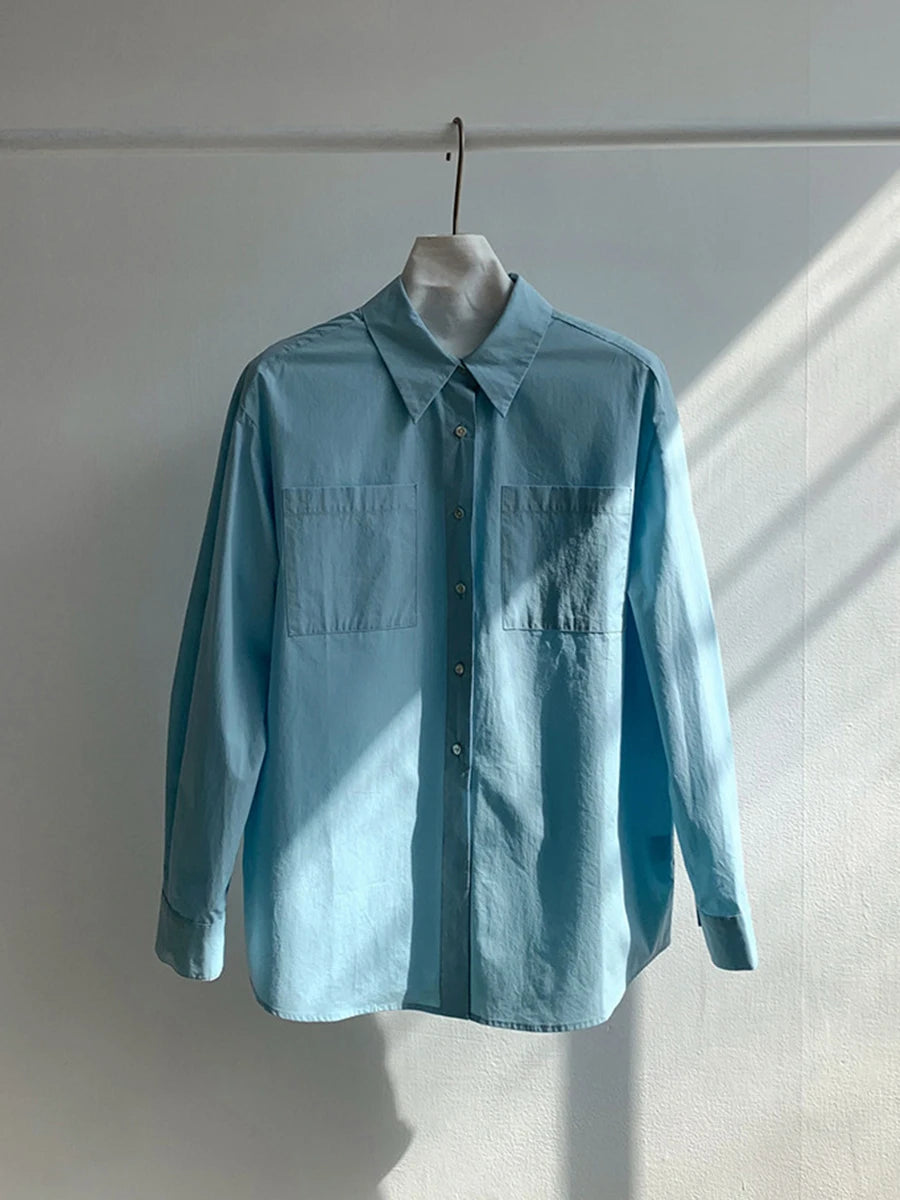 Basic Simple Buttons Blouse Tops Women New Streetwear Solid Turn-down Collar Long Sleeve Tee Sweet Chic Elegant T-shirts Y2K Top