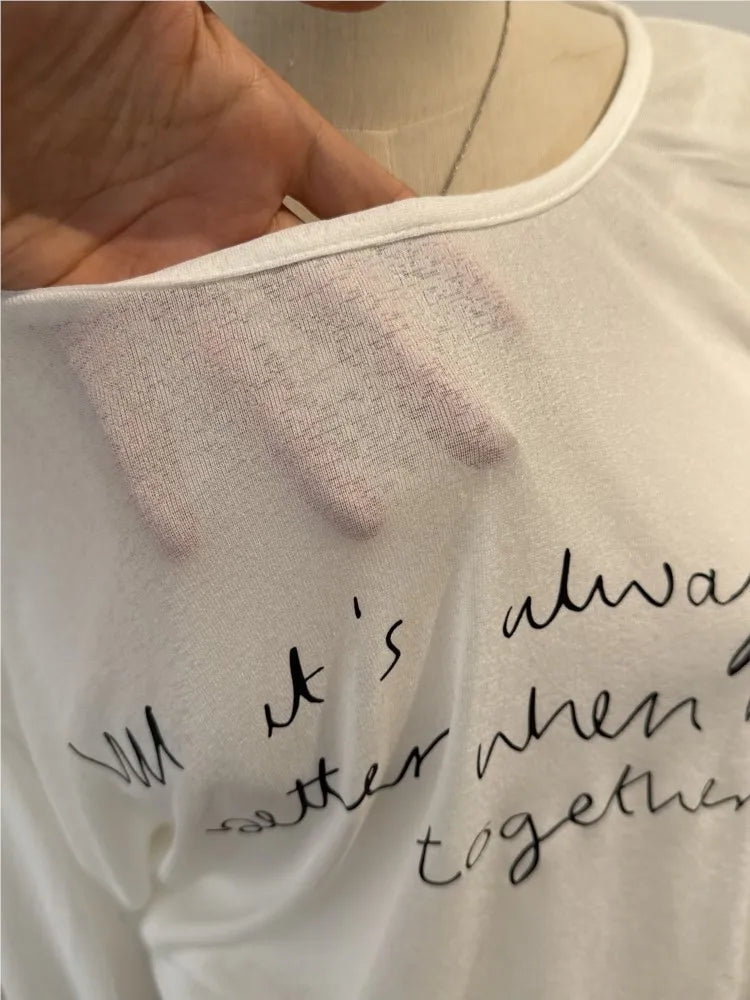 Letter Print Thin Sun Protection T-shirts Women Summer New Cute Casual O-neck Long Sleeve Tees Sweet Chic Preppy Style Tops Y2K