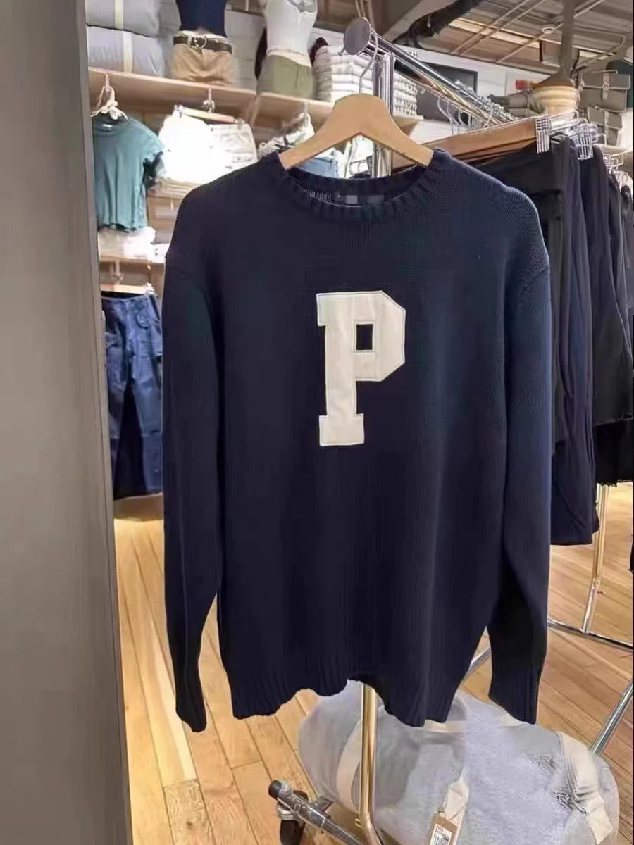 Simple Letter Embroidery Sweater Women American O-neck Street Loose Cotton Knitted Pullover Tops Vintage Harajuku Jumper Y2K